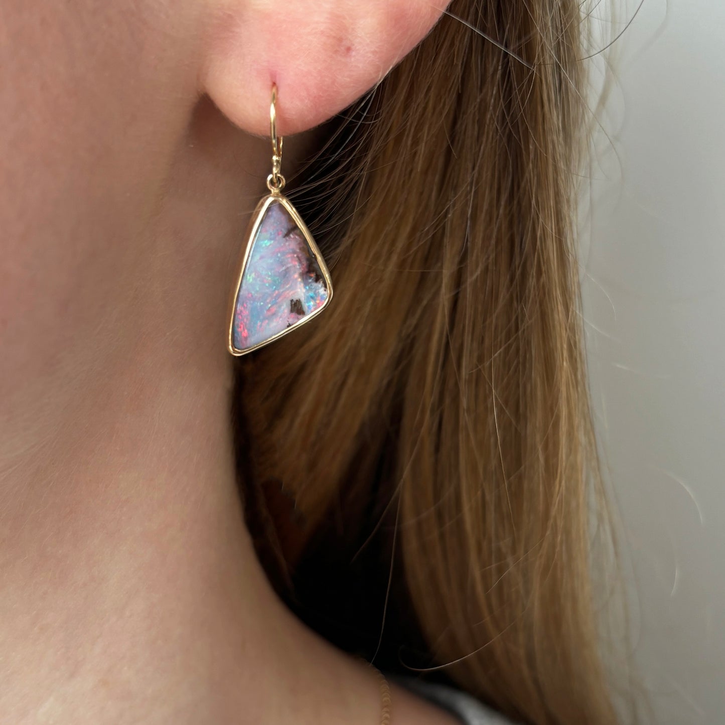 Sterling & 14K Gold Boulder Opal Earrings