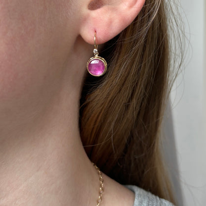 14K Gold African Ruby & Diamond Earrings