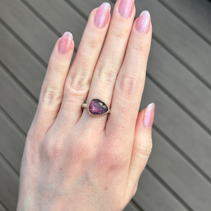 Sterling Lava Edge & 14K Rose Gold Teardrop Purple Tourmaline Ring