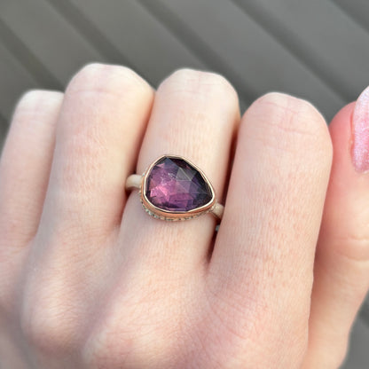 Sterling Lava Edge & 14K Rose Gold Teardrop Purple Tourmaline Ring