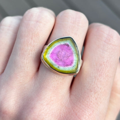 Sterling & 14K Gold Watermelon Tourmaline Slice Ring