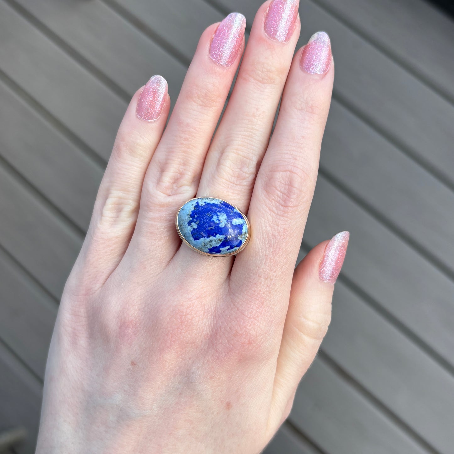 Sterling & 14K Gold Oval Lapis Ring