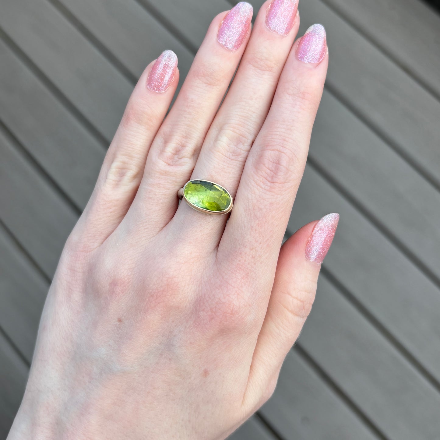 Sterling & 14K Gold Oval Green Tourmaline Ring