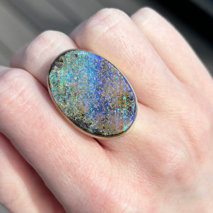 Sterling & 14K Gold Large Boulder Opal Ring