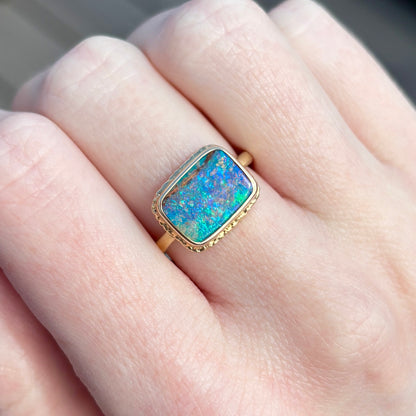 14K Gold Opalized Wood Ring