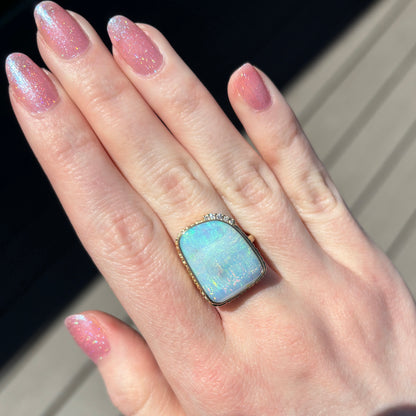 14K Gold Boulder Opal & Diamond Ring