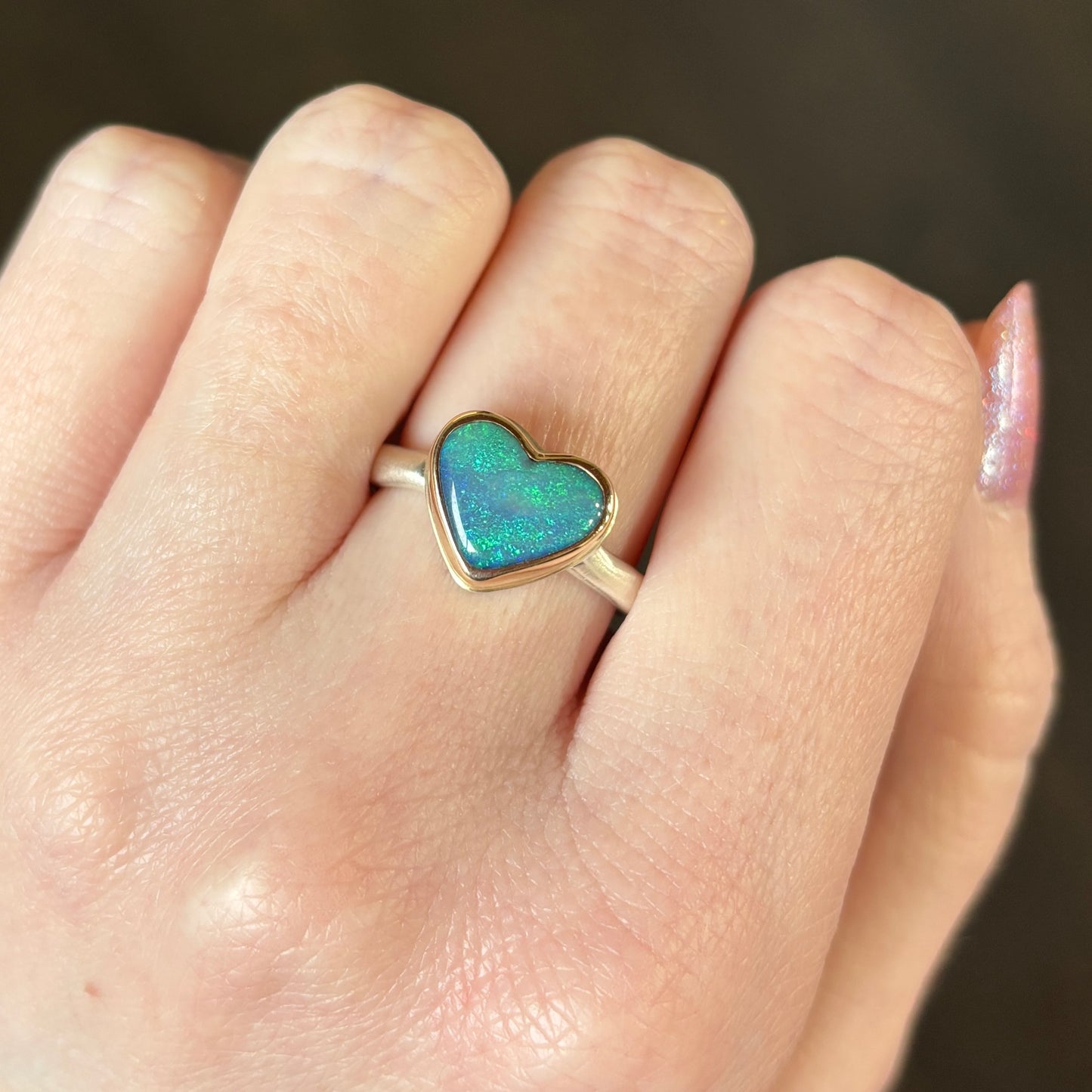 Sterling & 14K Gold Australian Opal Heart Ring