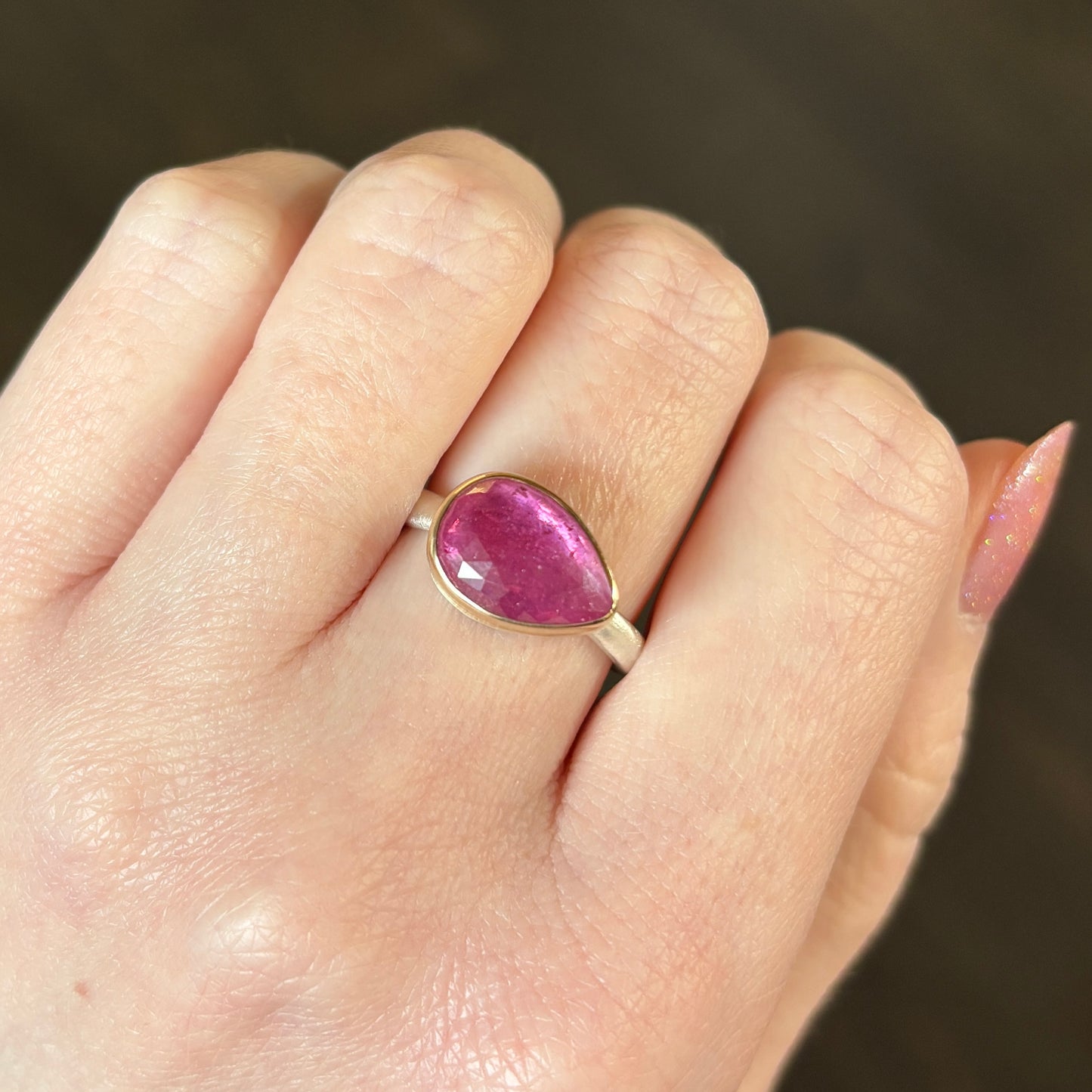 Sterling & 14K Gold Teardrop African Ruby Ring