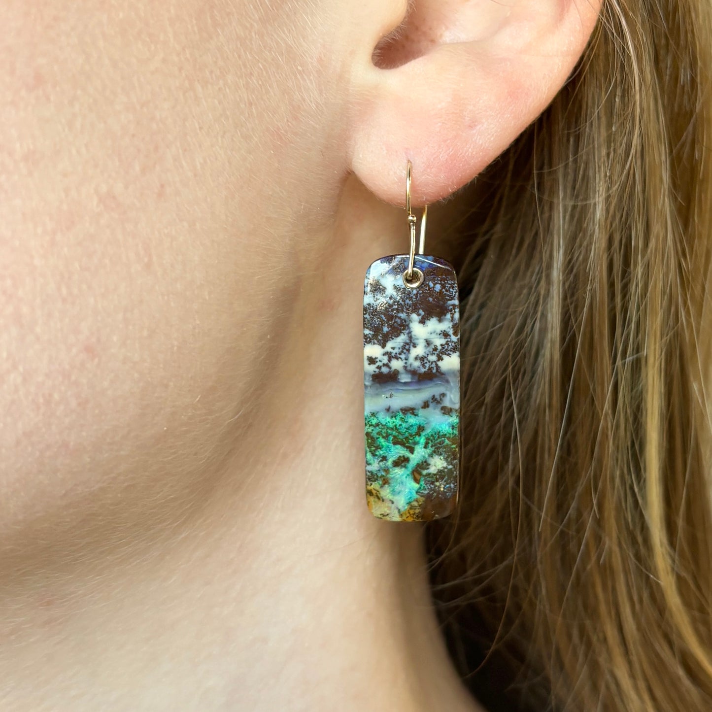 14K Gold Boulder Opal Earrings