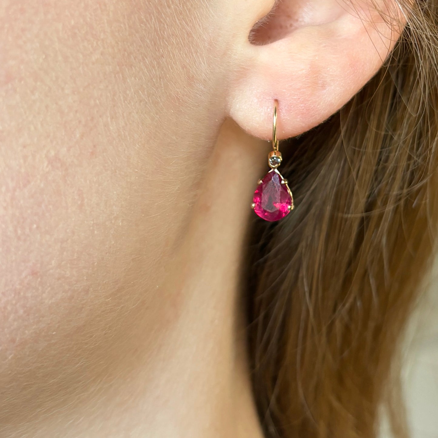 14K Gold African Ruby & Diamond Prong Earrings