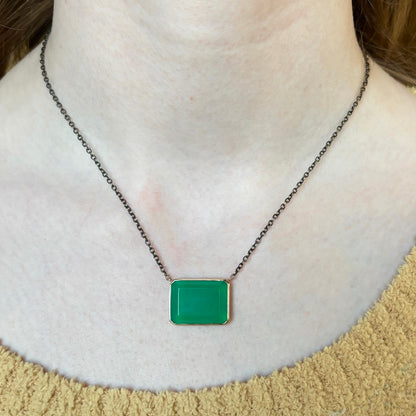 Oxidized Sterling & 14K Gold Green Onyx Necklace