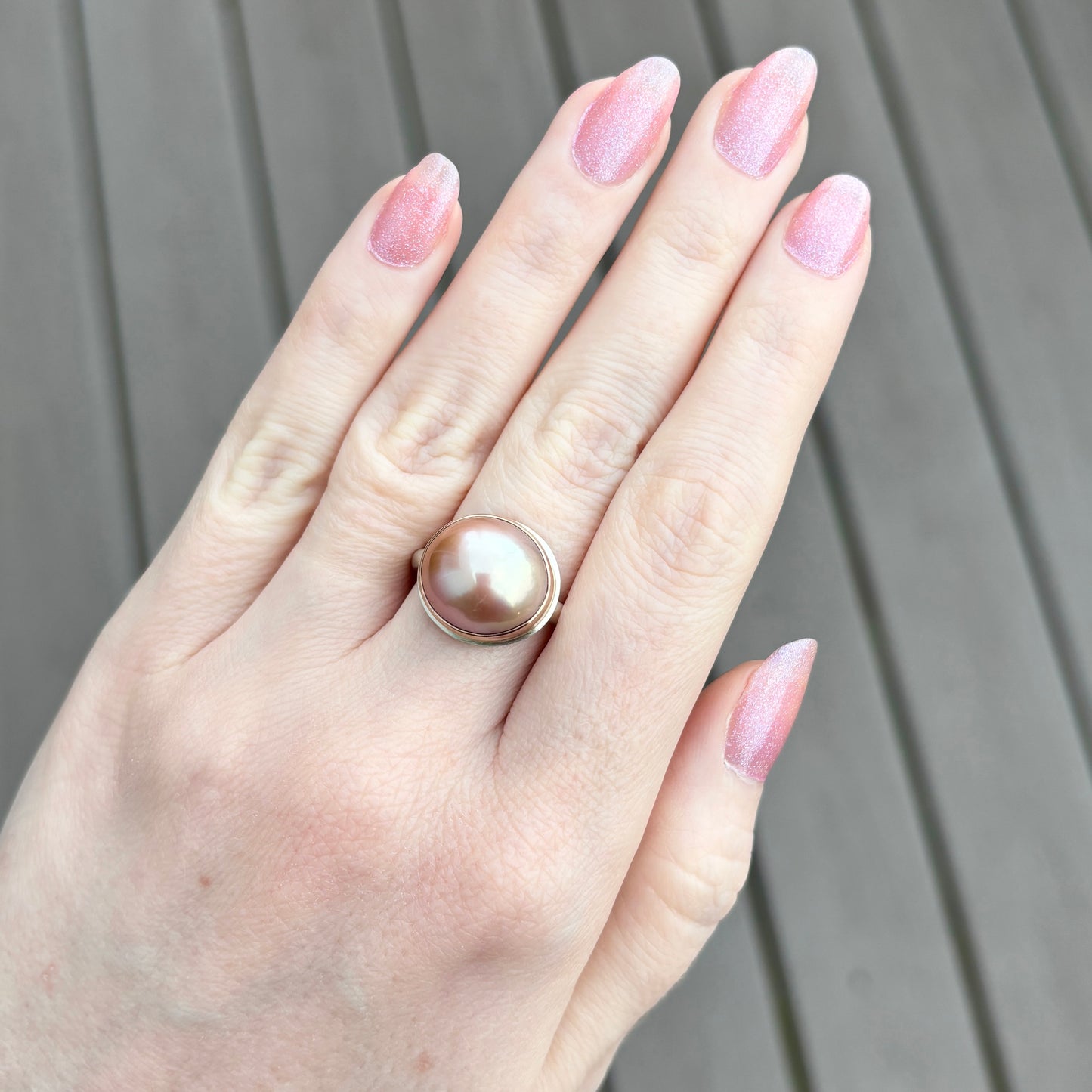 Sterling & 14K Rose Gold Pink Pearl Ring