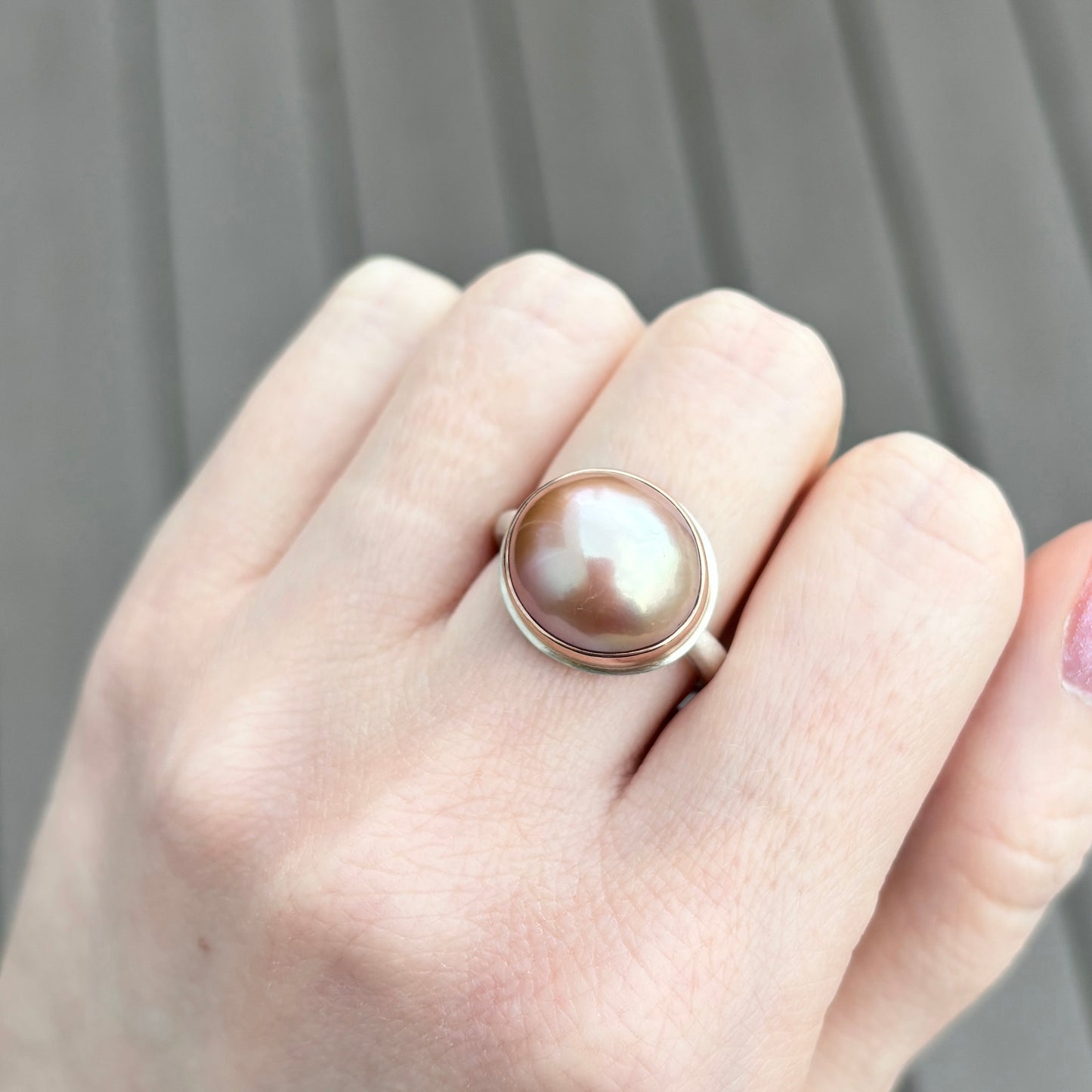 Sterling & 14K Rose Gold Pink Pearl Ring