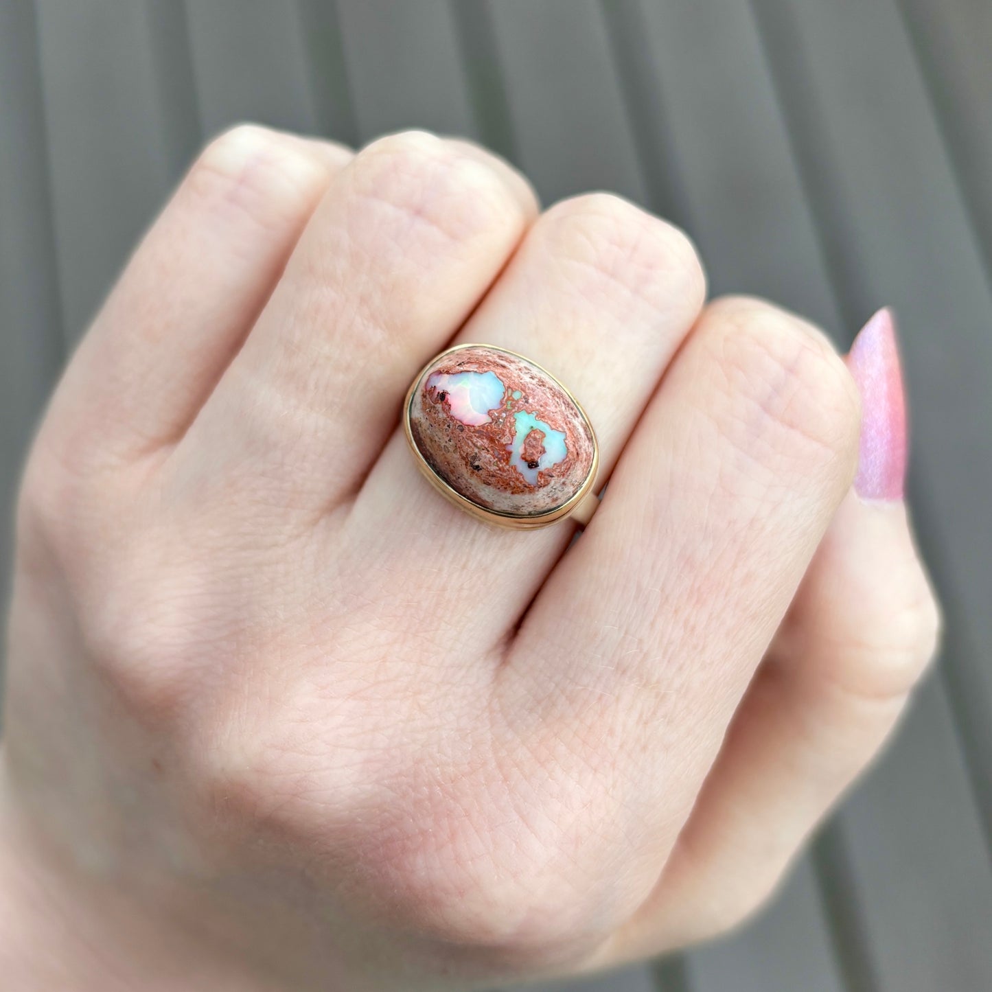 Sterling & 14K Gold Mexican Fire Opal Ring