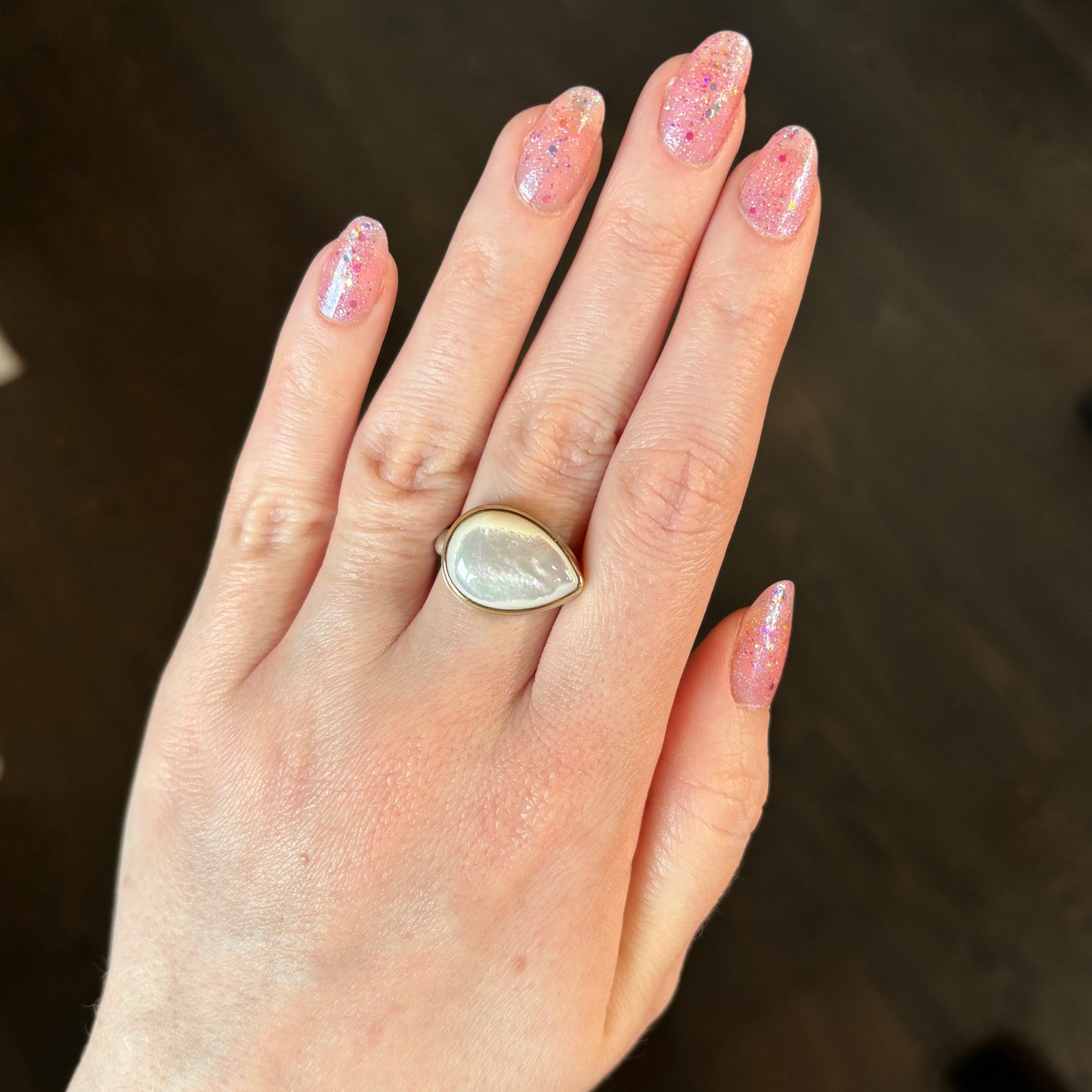 Sterling & 14K Gold Mother of Pearl Ring