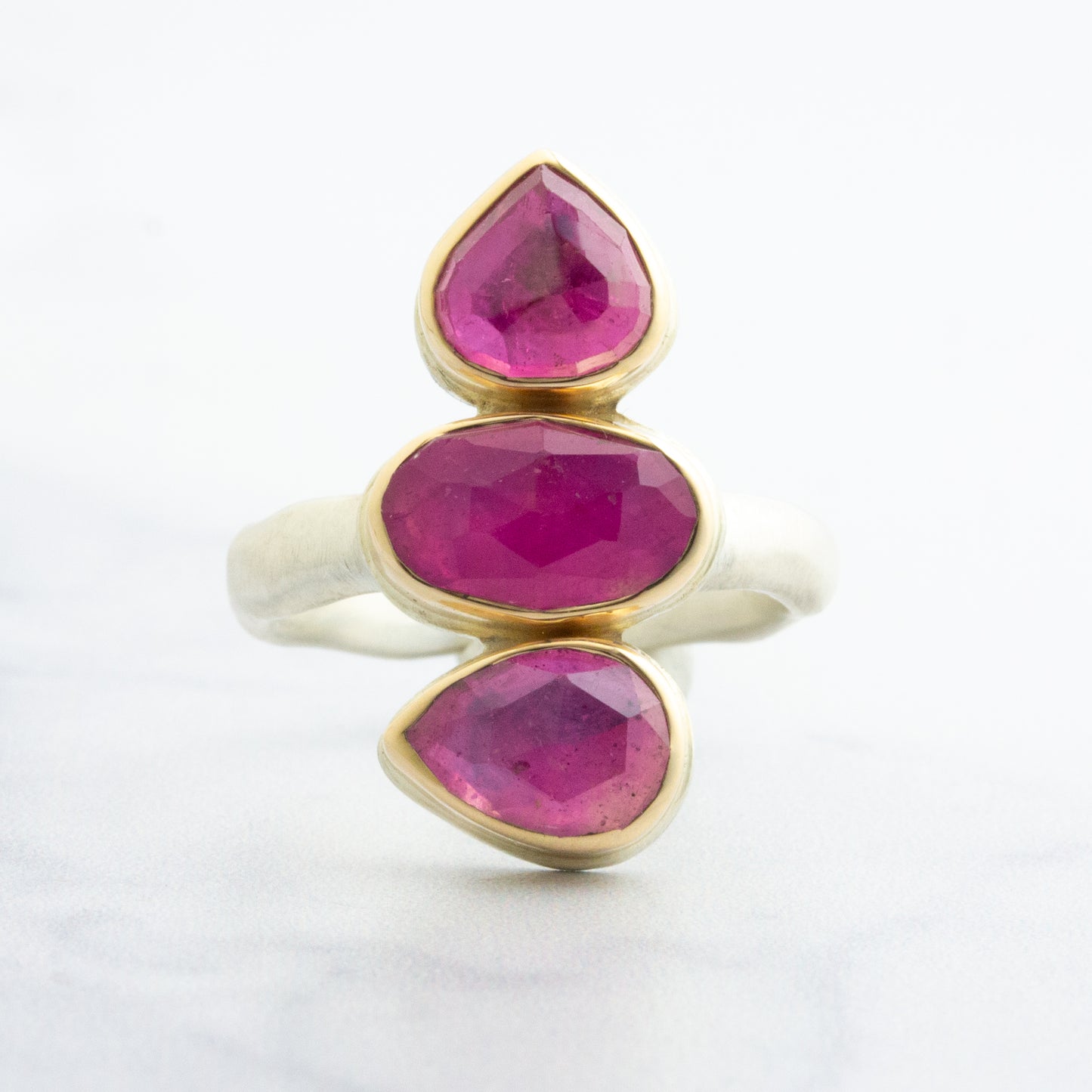 Sterling & 14K Gold Triple African Ruby Ring