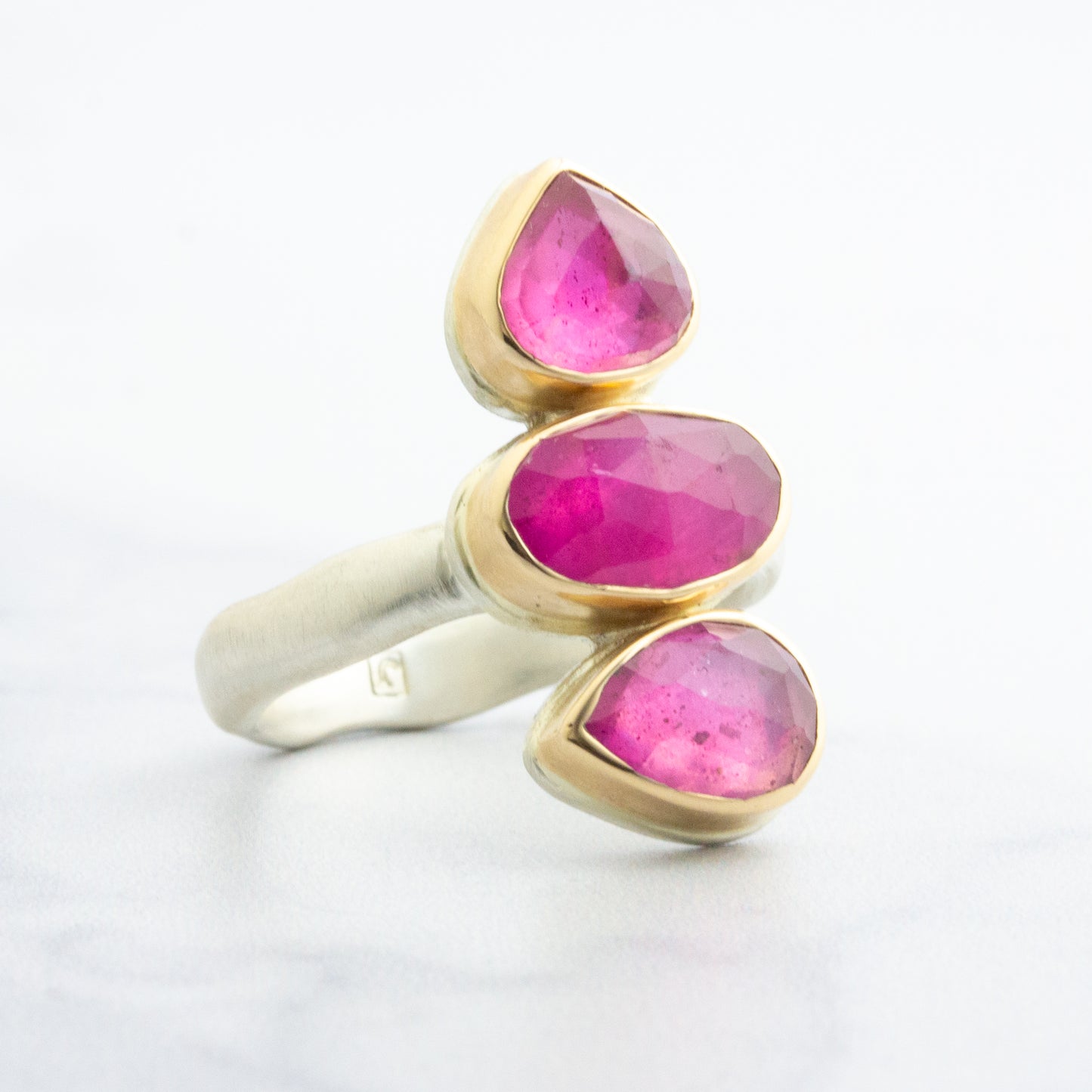 Sterling & 14K Gold Triple African Ruby Ring