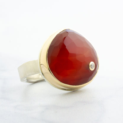 Sterling & 14K Gold Carnelian & Diamond Ring