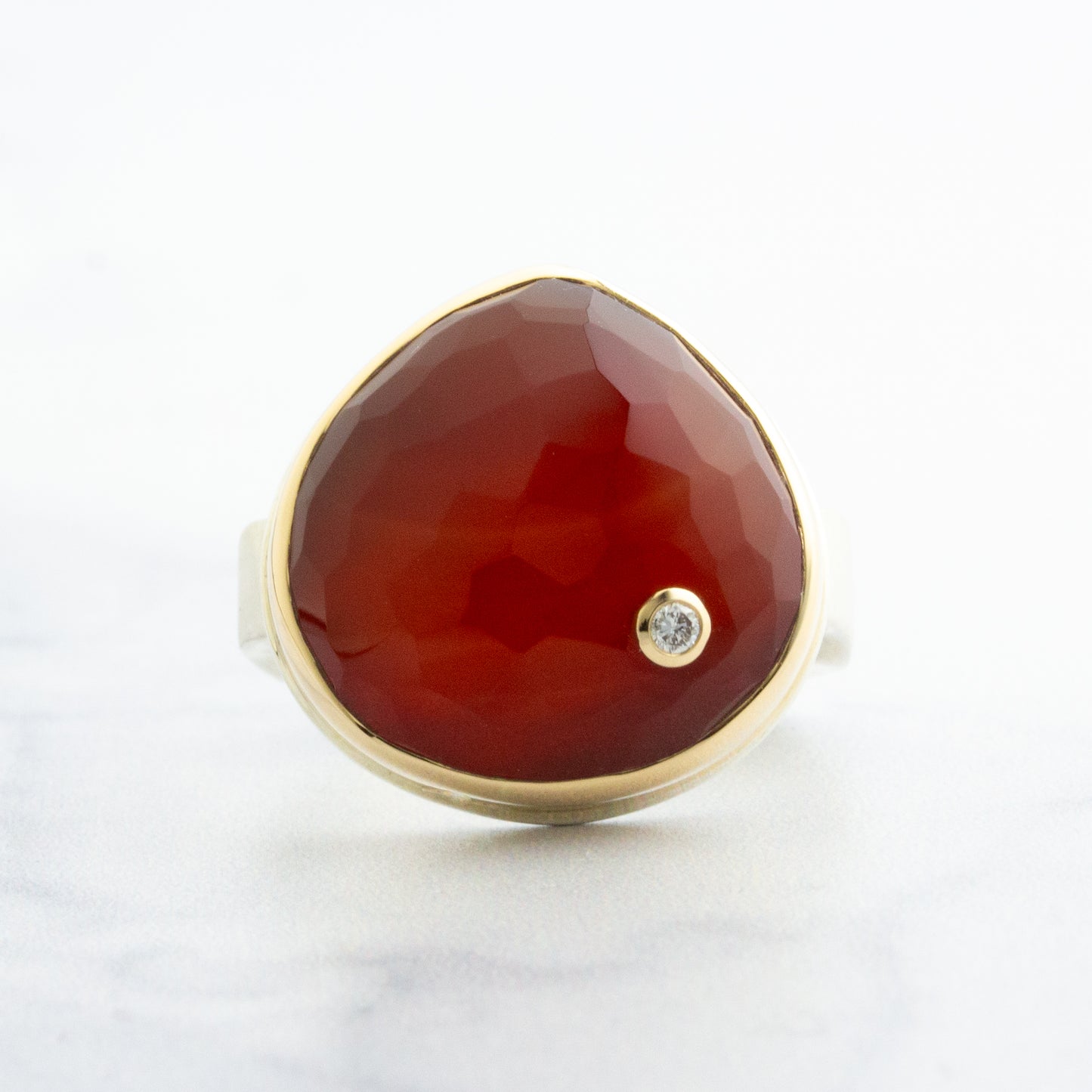 Sterling & 14K Gold Carnelian & Diamond Ring