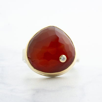 Sterling & 14K Gold Carnelian & Diamond Ring