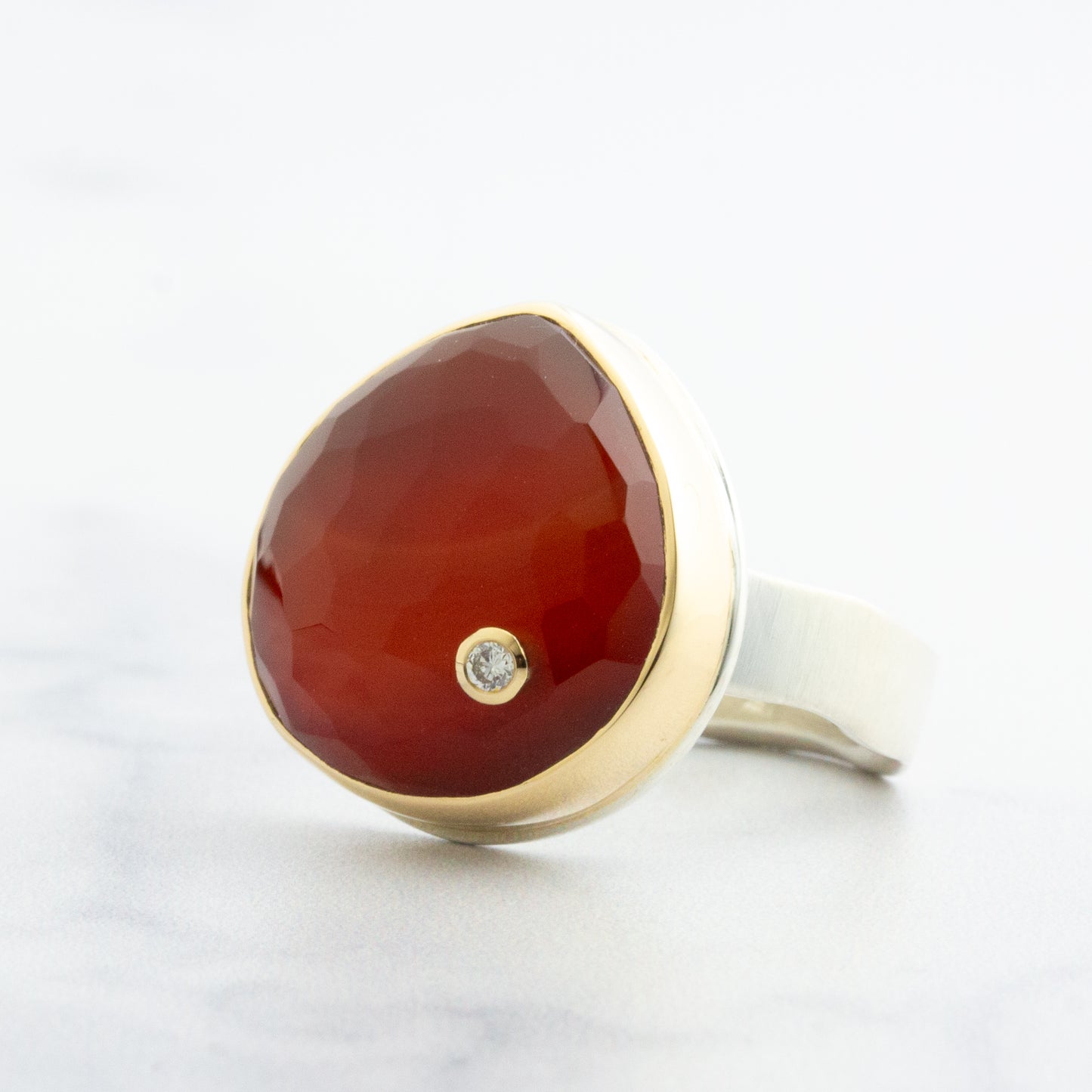 Sterling & 14K Gold Carnelian & Diamond Ring