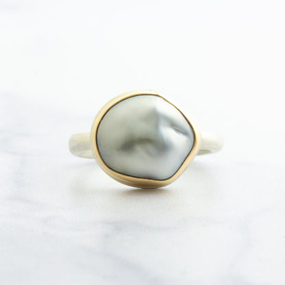 Sterling & 14K Gold Keshi Tahitian Pearl Ring