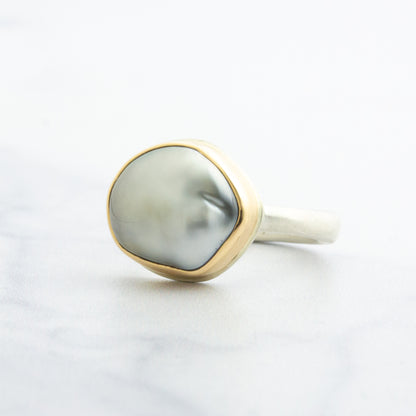 Sterling & 14K Gold Keshi Tahitian Pearl Ring