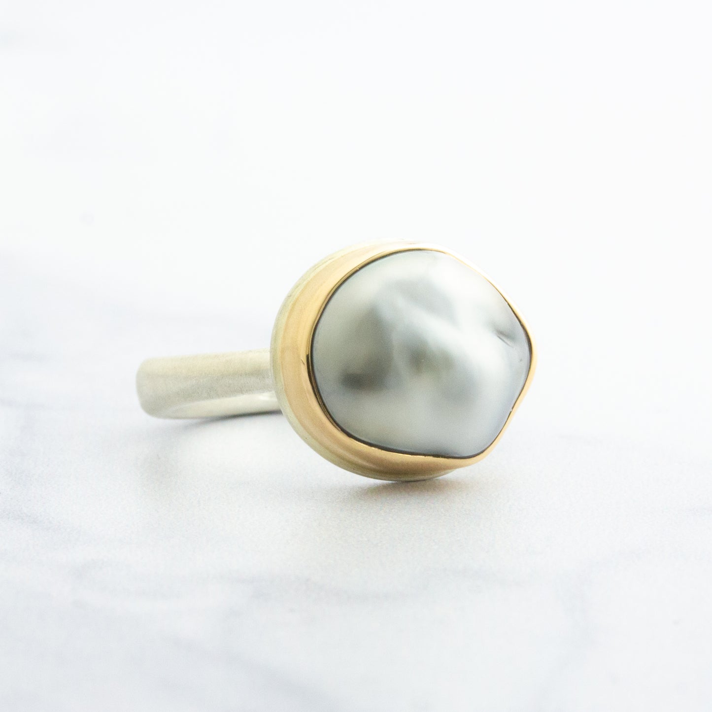 Sterling & 14K Gold Keshi Tahitian Pearl Ring