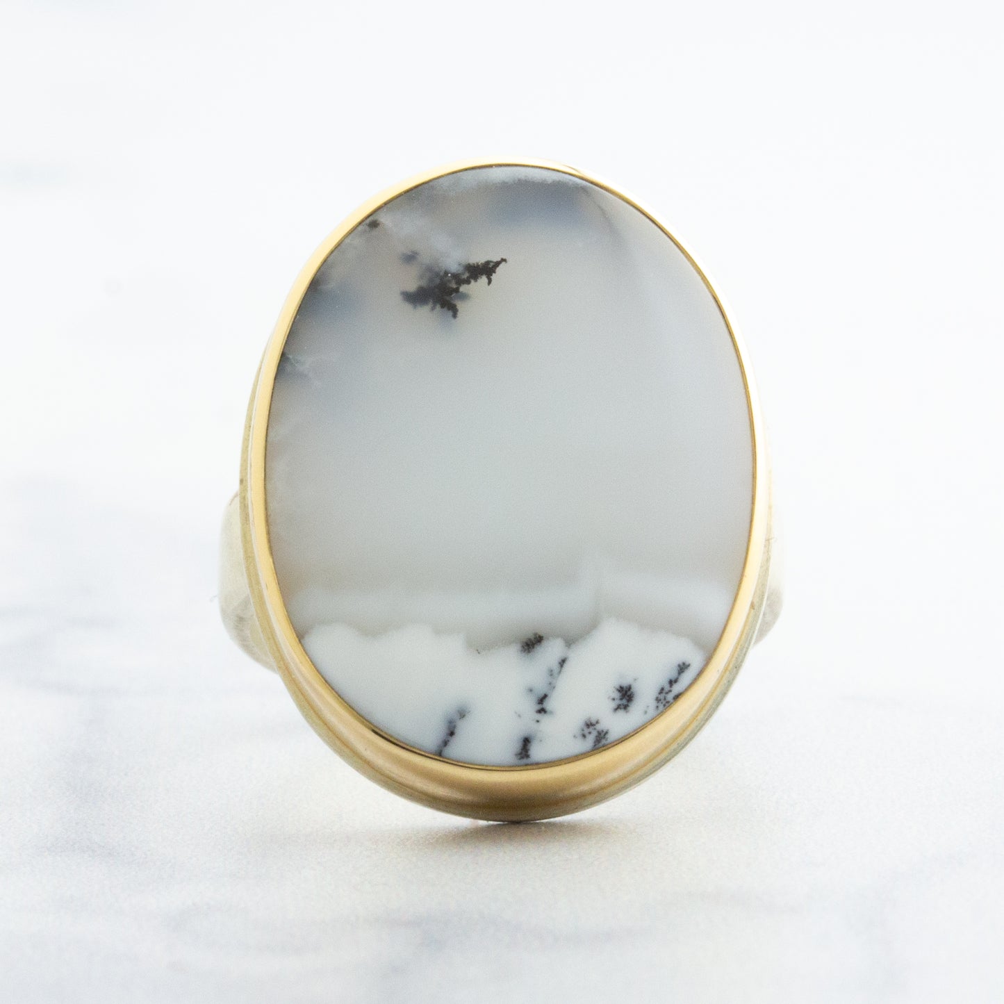 Sterling & 14K Gold Oval Dendritic Opal Ring