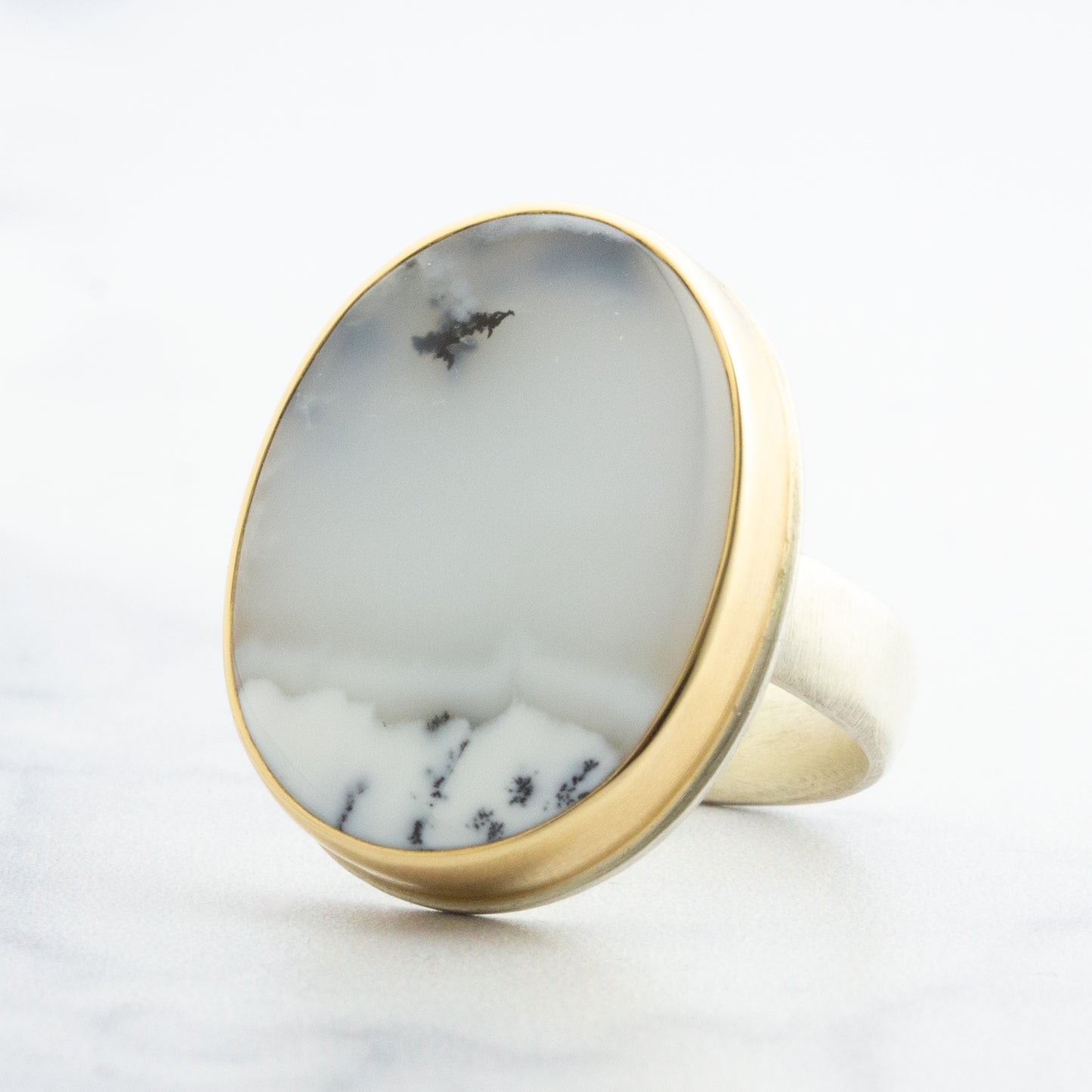 Sterling & 14K Gold Oval Dendritic Opal Ring