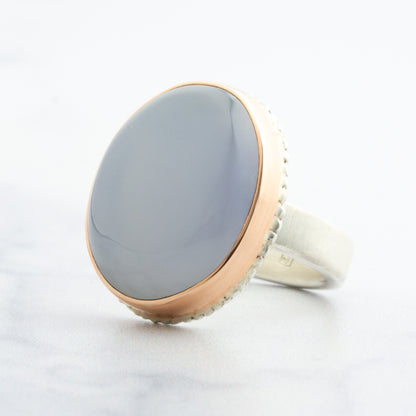 Sterling Lava Edge & 14K Rose Gold Blue Chalcedony Ring