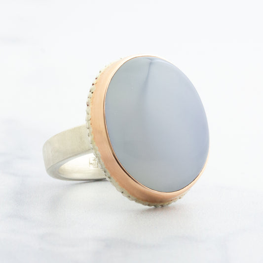 Sterling Lava Edge & 14K Rose Gold Blue Chalcedony Ring