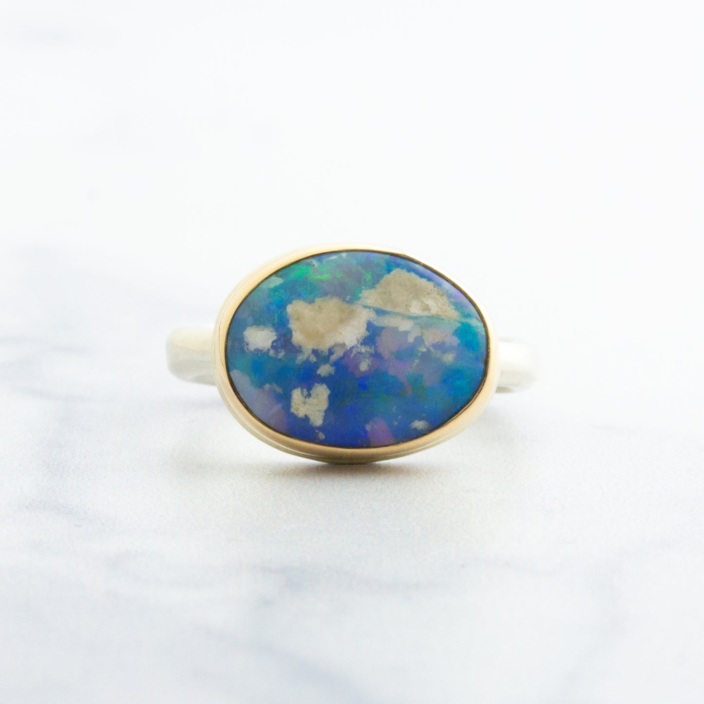 Sterling & 14K Gold Small Australian Opal Ring