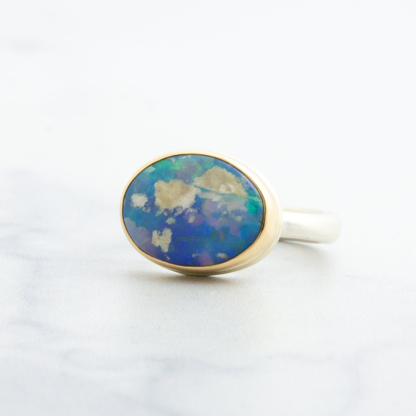 Sterling & 14K Gold Small Australian Opal Ring