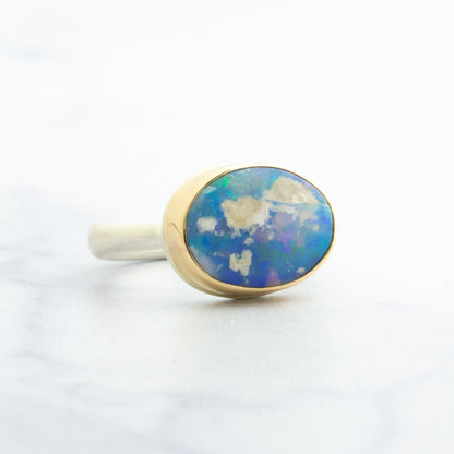 Sterling & 14K Gold Small Australian Opal Ring