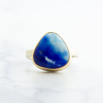 Sterling & 14K Gold Asymmetrical Lapis Ring