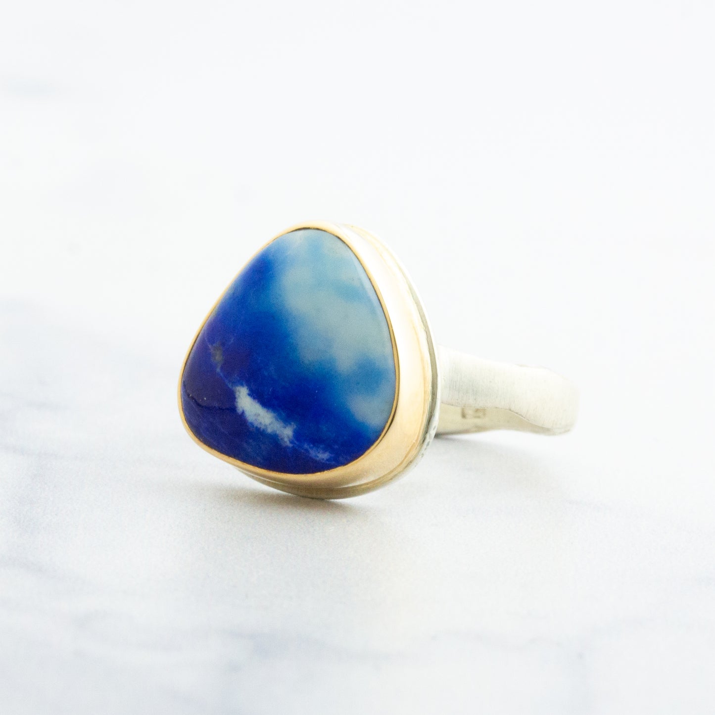 Sterling & 14K Gold Asymmetrical Lapis Ring