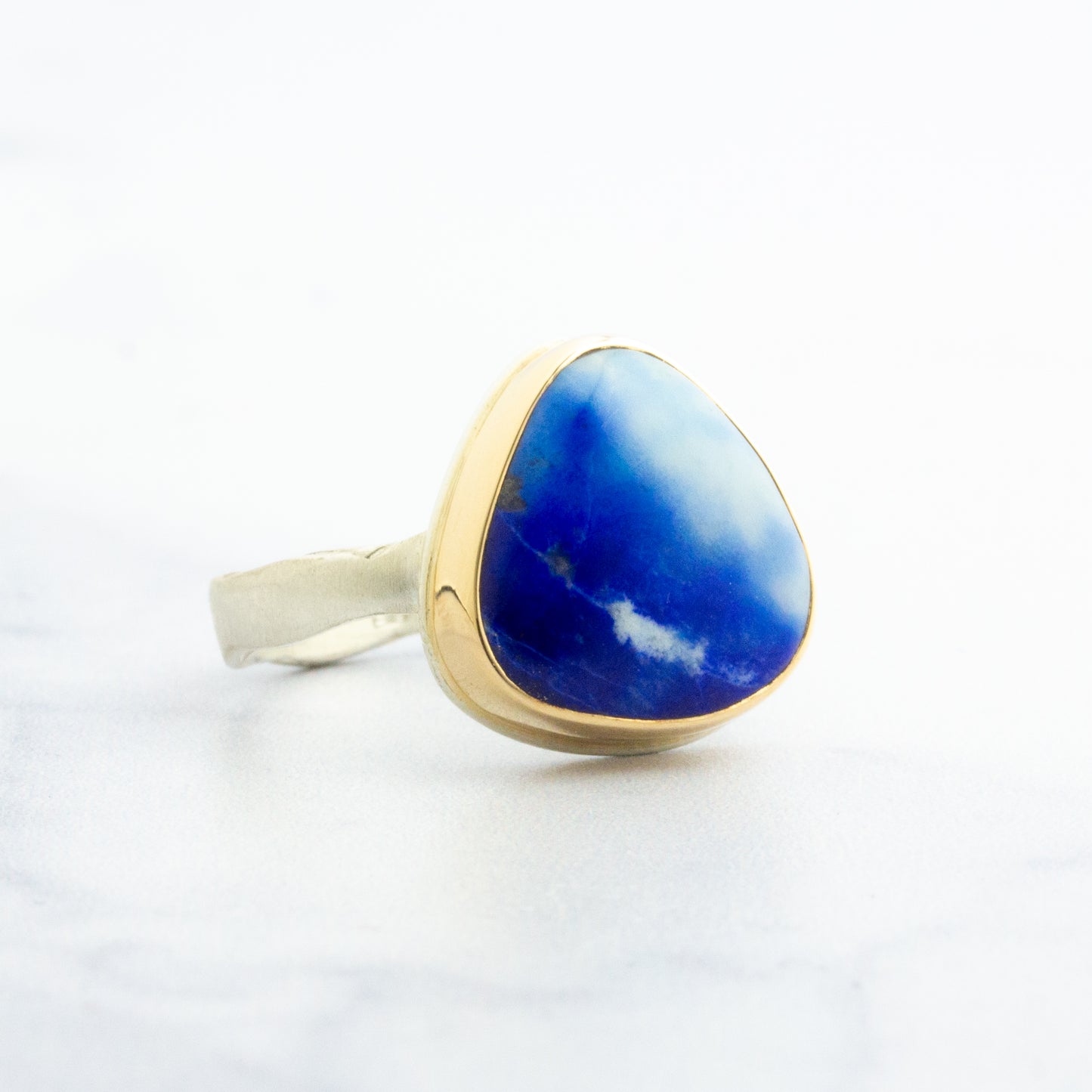 Sterling & 14K Gold Asymmetrical Lapis Ring