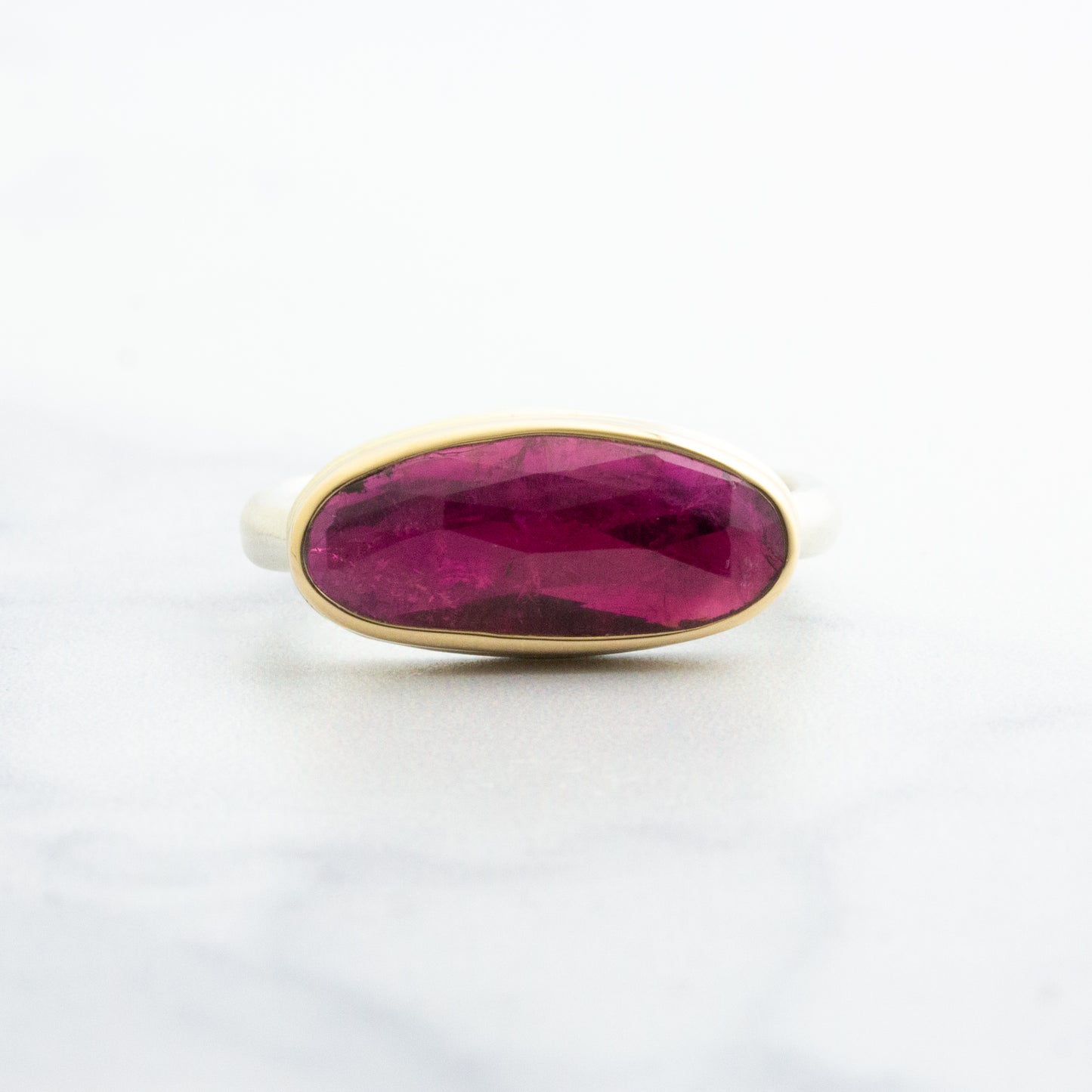 Sterling & 14K Gold Small Pink Tourmaline Ring