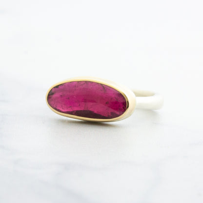 Sterling & 14K Gold Small Pink Tourmaline Ring