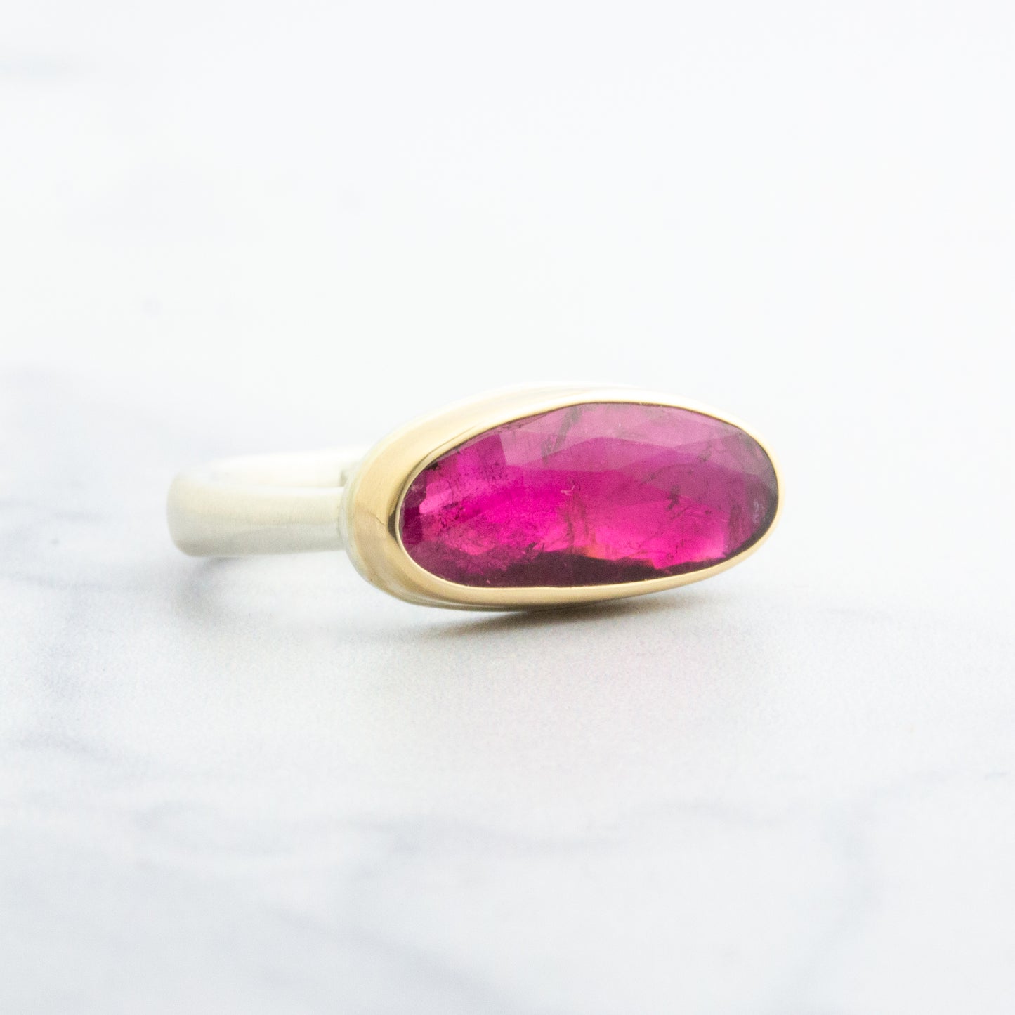 Sterling & 14K Gold Small Pink Tourmaline Ring