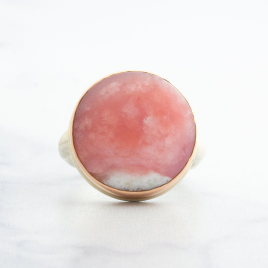 Sterling & 14K Rose Gold Pink Peruvian Opal Ring