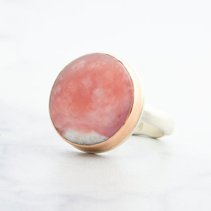 Sterling & 14K Rose Gold Pink Peruvian Opal Ring