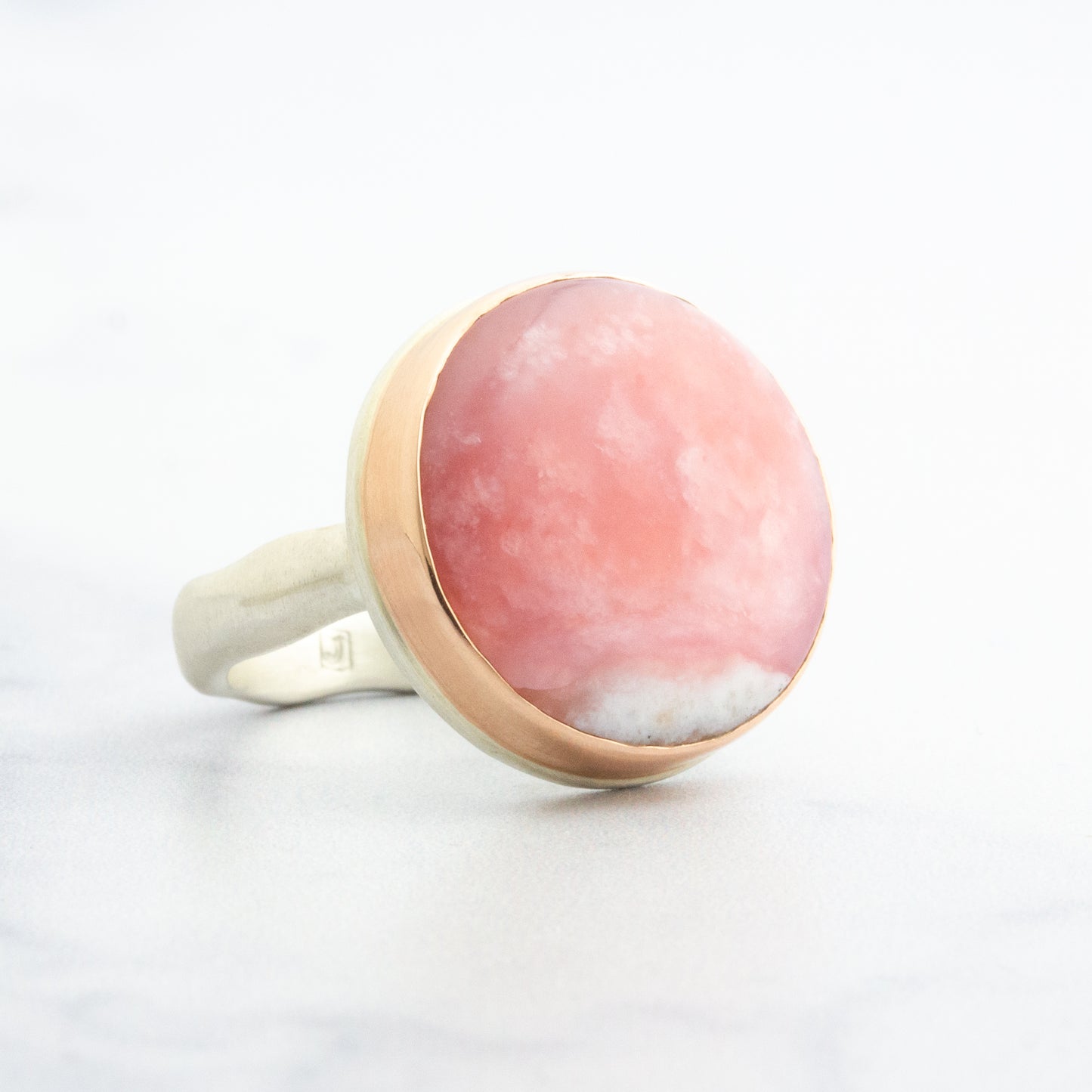 Sterling & 14K Rose Gold Pink Peruvian Opal Ring