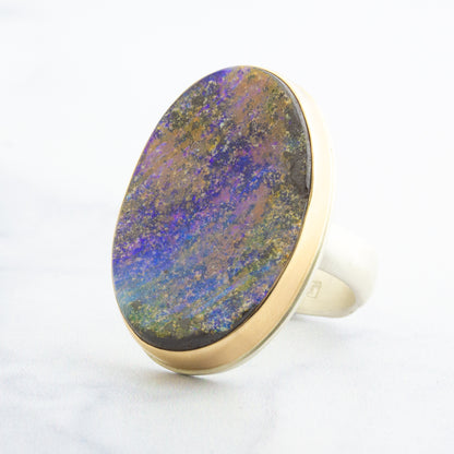 Sterling & 14K Gold Large Boulder Opal Ring