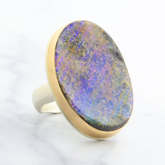 Sterling & 14K Gold Large Boulder Opal Ring