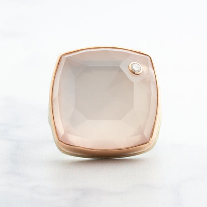 Sterling & 14K Rose Gold Rose Quartz & Diamond Ring