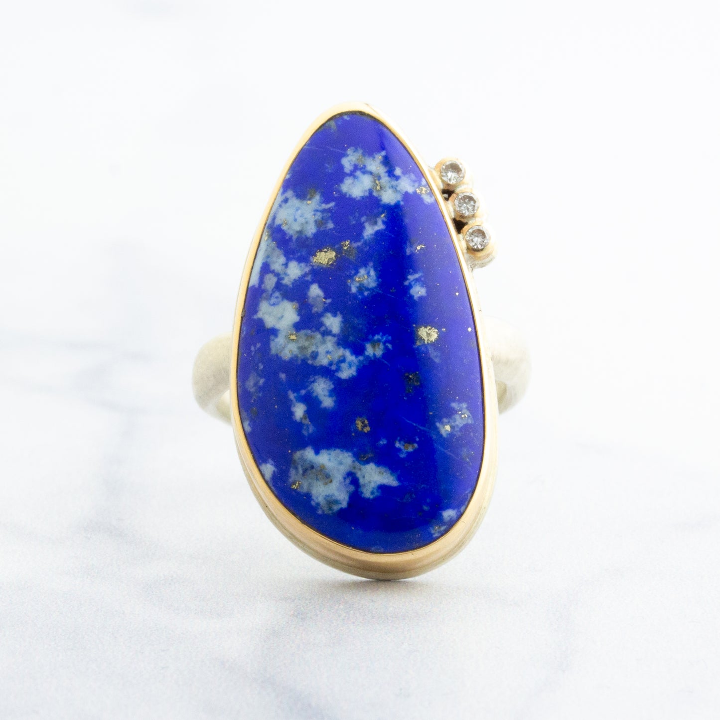 Sterling & 14K Gold Lapis & Diamond Ring