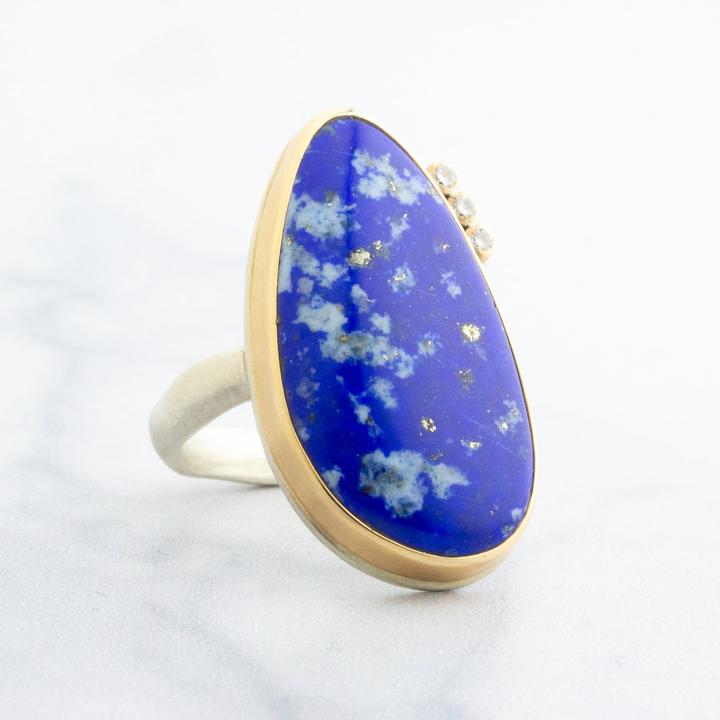 Sterling & 14K Gold Lapis & Diamond Ring