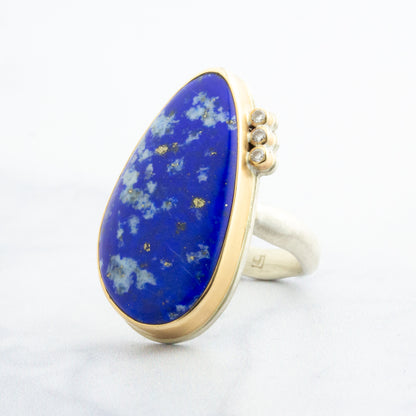 Sterling & 14K Gold Lapis & Diamond Ring